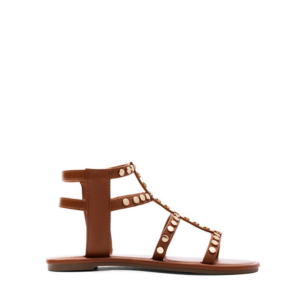 Studded Gladiator Sandals - COGNAC - 3